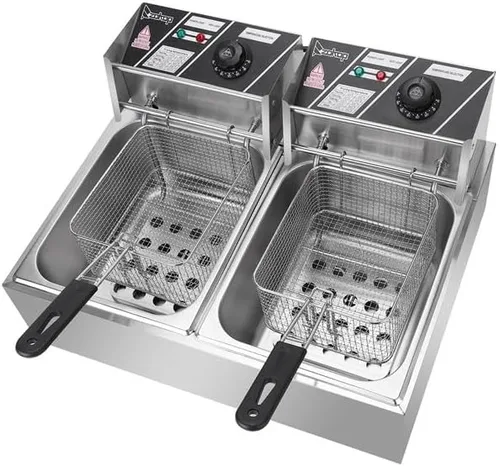 Vista 3 de Freidoras eléctricas de grasa profunda con cesta extraíble Freidoras de aceite eléctricas de doble tanque de cocina Máquina de freír 5000W MAX