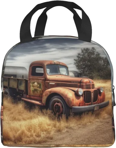 Vista 3 de Viejo camión coche impresión bolsa de almuerzo portátil aislado reutilizable bolsa de almuerzo caja de almuerzo para el trabajo camping viaje picnic