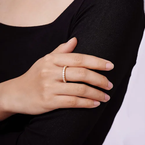 Vista 5 de Tienda Collection Platinum or Gold Plated Sterling Silver All-Around Band Ring set with Round Infinite Elements Cubic Zirconia