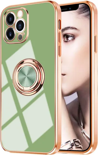 Vista 81 de Compatible con iPhone 11 Kickstand, anillo de rotación de 360 grados integrado con borde de oro rosa brillante que funciona con soporte magnético
