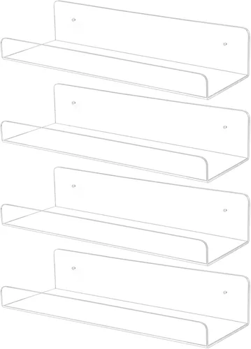 Vista 10 de TONICE Juego de 2 estantes acrílicos para pared de 6 pulgadas, estantes flotantes montados en la pared para habitación, dormitorio, baño, cocina