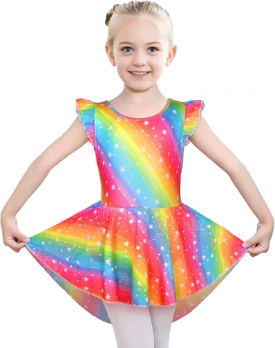 Vista 17 de iLover Vestido de leotardo clásico con tutú y mangas con volantes para niñas, para danza, gimnasia y ballet Negro