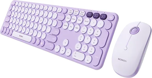 Vista 11 de seenda COE202 - Combo de teclado y mouse Bluetooth, teclas redondas retro, color negro Retro silent keyboard and mouse connects to 3 devices