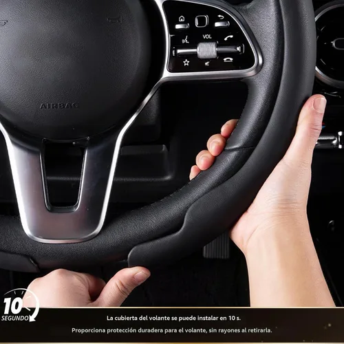 Vista 5 de Funda de cuero de napa para volante, ajuste rápido para ruedas de 14.5 a Negro