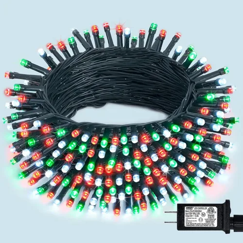 Vista 22 de JMEXSUSS Guirnalda de luces de Navidad de 200 LED azules y blancas, 66 pies, de exterior, expansible, para árbol, fiesta o decoración de hogar