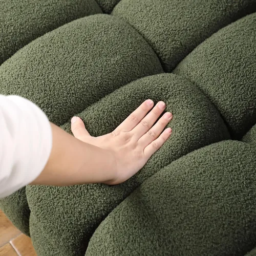Vista 5 de Sofá de burbujas moderno de 3 plazas con 2 almohadas, sofá cómodo de tela Bouclé, muebles decorativos para espacios pequeños, sala de estar