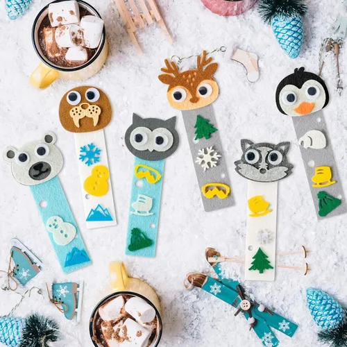 Vista 6 de HubirdSall Paquete de 24 marcapáginas de fieltro de animales polares, kit de manualidades reutilizables, haz tu propio marcador de animales árticos