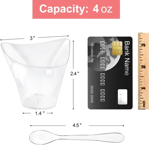Vista 8 de Mini tazas triangulares de postre con cucharas, 4 onzas, paquete de 50