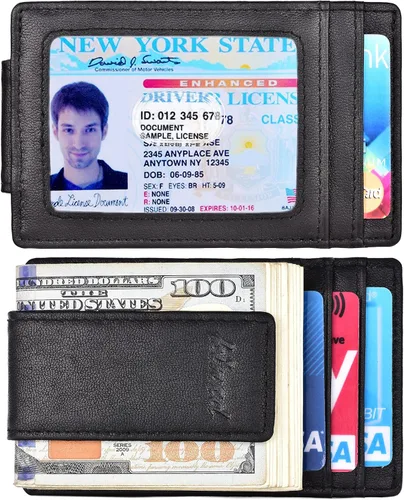 Vista 6 de kinzd Clip para dinero, billetera de bolsillo frontal, cartera delgada de cuero con bloqueo RFID fuerte imán
