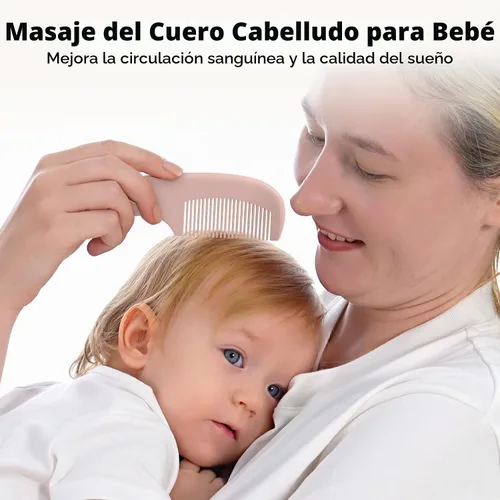 Vista 5 de Yoofoss Juego de 4 cepillos y peine para el pelo del bebé, cepillo de madera para el pelo del bebé con pelo de cabra ultra suave natural, juego