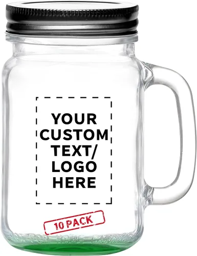 Vista 21 de DISCOUNT PROMOS Tarros de masón con mango Libbey personalizado con tapa de 16 onzas, juego de 10, paquete personalizado a granel