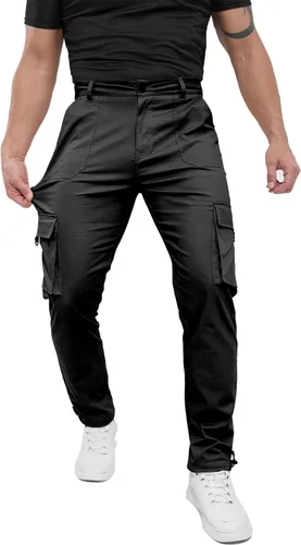 Vista 2 de ALLELMS Pantalones cargo para hombre, ajuste clásico, elásticos, ligeros, casuales para hombre