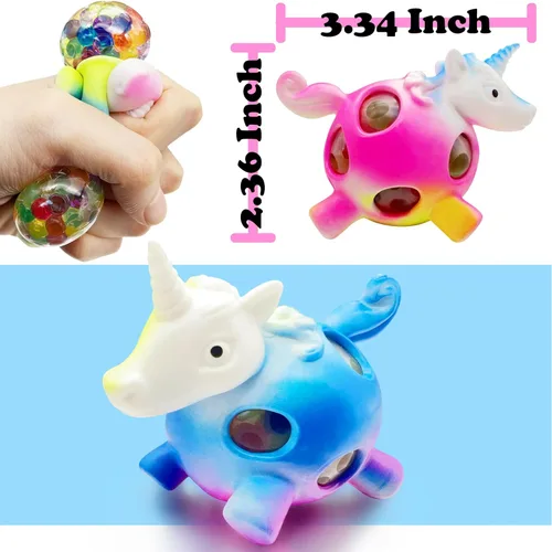 Vista 4 de ZTATU Pelota antiestrés de unicornio (3 unidades) bolas antiestrés de unicornio para adultos, bolas estrujables para apretar, recuerdos de fiesta
