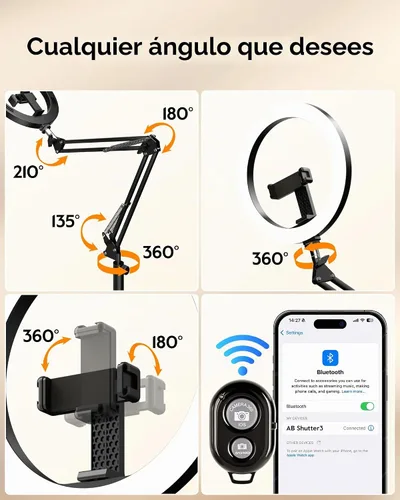 Vista 4 de LUXSURE Tripod for iPhone with Light,71" Overhead Phone Mount with Phone Holder,Adjustable Ring Light with Stand and iPhone Tripod for Video