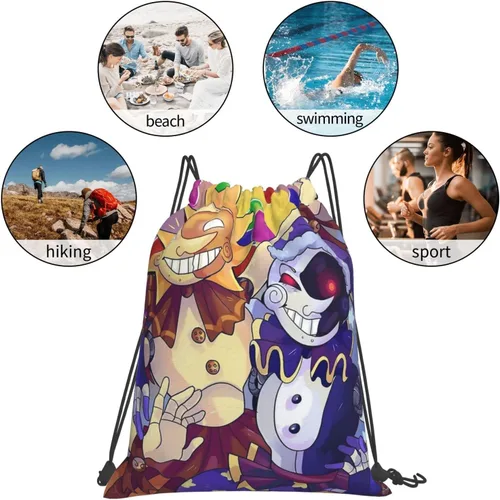 Vista 6 de Mochila con cordón ajustable, bolsa de gimnasio, bolsa de cuerda impermeable, bolsa de yoga deportiva, Blanco-3