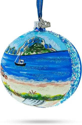 Vista 7 de Beach at Ibiza, España Bola de Vidrio Adorno de Navidad 4 Pulgadas