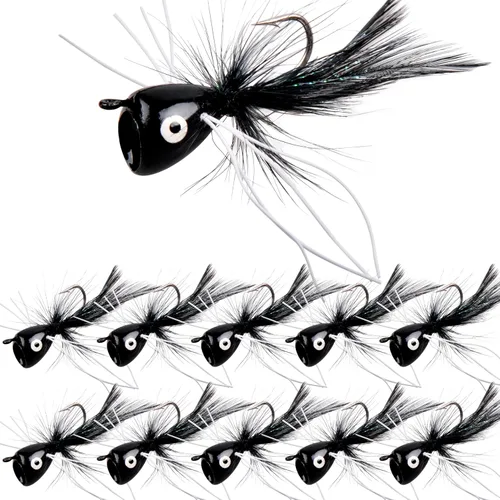 Vista 9 de Kit de señuelos para pesca con mosca, moscas para pesca con mosca seca, moscas de pesca con mosca superior, panfish Bluegill Popper Bait Bug