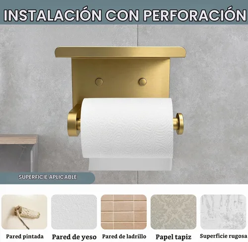 Vista 6 de SetSail Soporte de papel higiénico con adhesivo para estantes o dorado Oro cepillado
