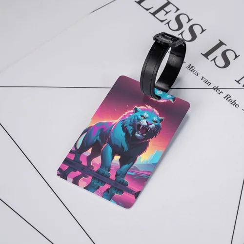 Vista 5 de Synthwave Sabertooth Luggage Tag - Lightweight, Removable Wristband for Travel, Backpacks, Golf Bags