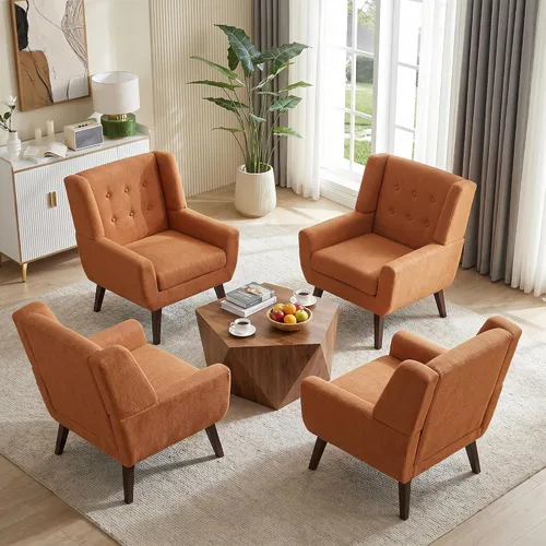 Vista 24 de HUIMO Silla de Acento para Sala de Estar, Sillón Tapizado con Botones Capitoné, Sillas de Sofá de Tela de Lino para Dormitorio, Sala de Estar, Silla