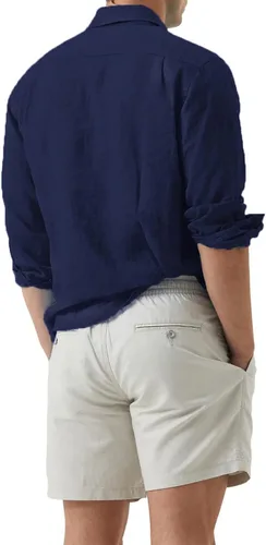 Vista 3 de JMIERR Camisa de vestir de manga larga con botones y lino de algodón para hombre