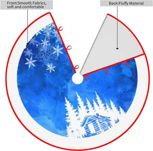 Vista 4 de Falda de árbol de Navidad azul de 48 pulgadas, falda de árbol de Navidad rústica gruesa con copo de nieve, decoración de invierno feliz año nuevo