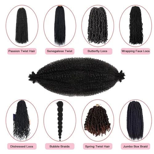 Vista 4 de Cabello afro trenzado elástico de 16 pulgadas, paquete de 3 marley twist para rastas falsas, trenzas rizadas de mariposa, cabello trenzado marley