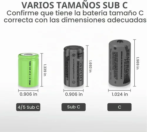 Vista 7 de Tenergy 4/5 SubC 2000mAh NiMH Baterías Recargables, Parte superior plana - Paquete de 25