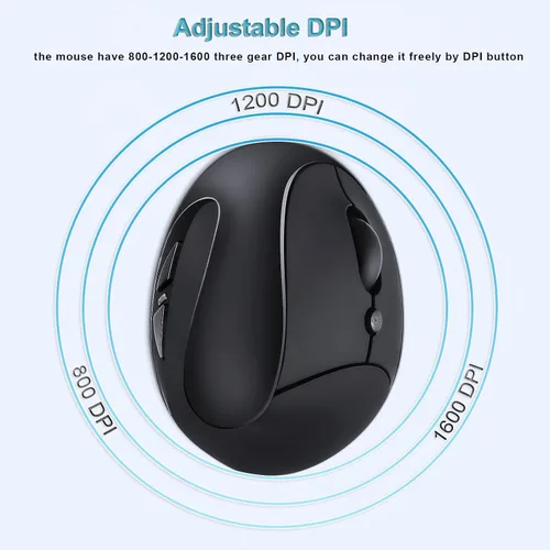 Vista 14 de SUNGI Ratón inalámbrico ergonómico, ratón vertical de 2.4 GHz con DPI ajustable para mano derecha del túnel carpiano, negro