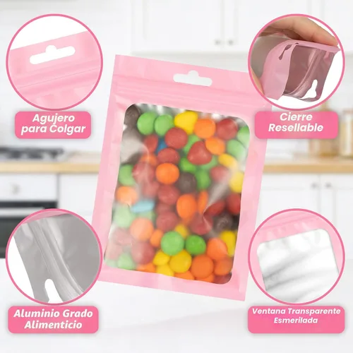 Vista 6 de ANZNKU 100 bolsas de Mylar rosa, resellables, a prueba de olores, bolsa