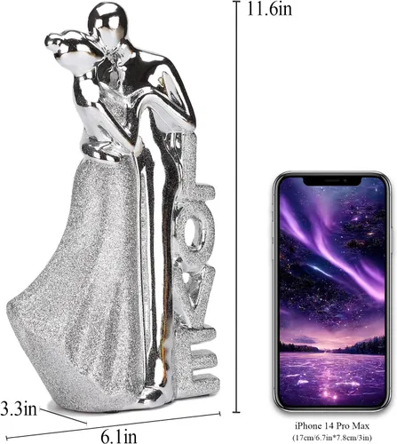 Vista 2 de Baile de cerámica besando amantes estatua pareja amor escultura moderna hogar sala de estar oficina estantería escritorio decoración plata TQGJNY44