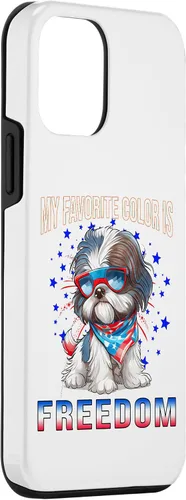 Vista 3 de Funda patriótica para iPhone 12 mini Shih_Tzu Dog American Flag del 4 de julio