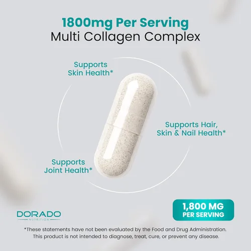 Vista 4 de Píldoras de colágeno múltiple para mujeres y hombres (120 cápsulas) tipo I, II, III, V y X, suplemento de péptidos de colágeno hidrolizados puros