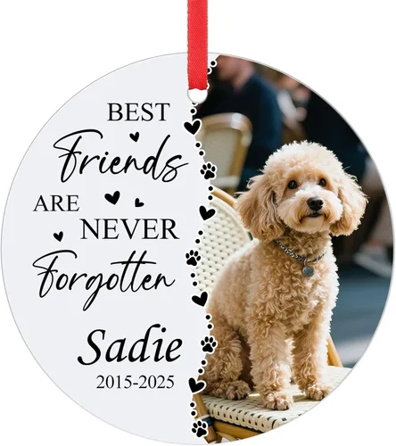 Vista 17 de Adornos de foto de perro personalizados, adornos personalizados con nombre y foto de cachorro de mascota para el árbol de Navidad, regalos