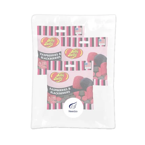 Vista 4 de Needzo Bolsas de bocadillos de gomitas de Jelly Bean Frambuesas y moras para llevar, caramelos masticables de tamaño bocado, caramelos de goma