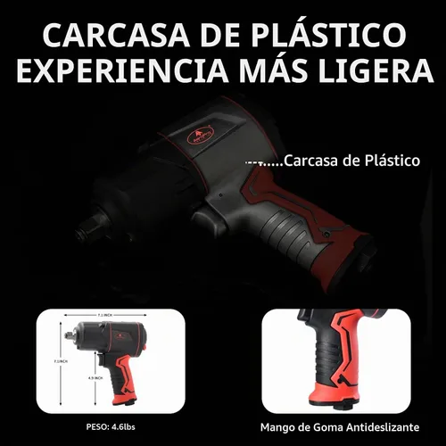 Vista 4 de AEROPRO TOOLS Llave de impacto neumática compuesta de 1/2 pulgada Twin Hammer,1220 FT-LBS Max Loosening Torque,8000RPM,for Auto Repair,Tire Shop