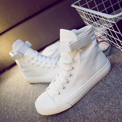 Vista 2 de babyhealthy Tenis de lona de caña alta, zapatos casuales para caminar, zapatos de moda con cordones y plataforma para adultos, hombres y mujeres