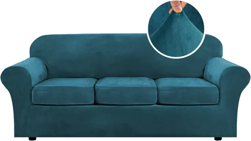 Vista 15 de H.VERSAILTEX - Funda elástica para sofá de 2 piezas, funda protectora de terciopelo, suave, con parte inferior elástica, con un ancho de hasta 49