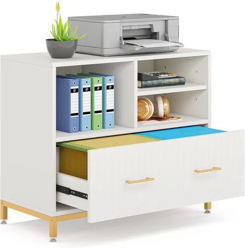 Vista 8 de Tribesigns Archivador lateral con cajón, archivador blanco para archivos de tamaño carta/legal/A4, gabinetes de almacenamiento de archivos de madera