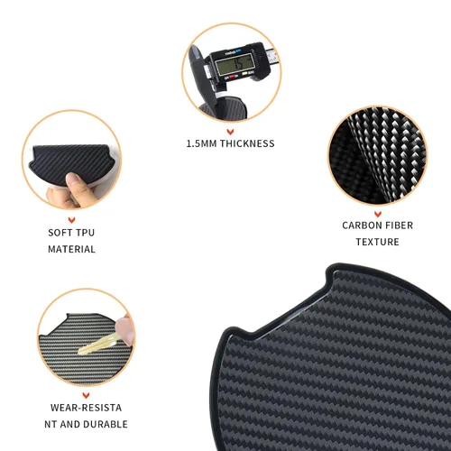 Vista 4 de 4 piezas de protector de recesión de pintura para taza de puerta de automóvil, diseño universal en 3D con textura de fibra de carbono, protector