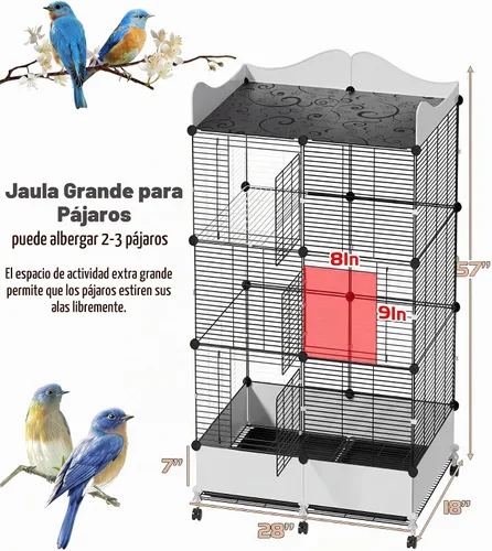 Vista 6 de Jaula cifrada para pájaros grandes de 57 pulgadas, espacio de almacenamiento superior, protector de salpicaduras inferior con suministros esenciales