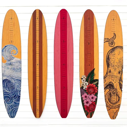 Vista 6 de HEADWATERS STUDIO Tabla de crecimiento de decoración de pared de tabla de surf de madera - Blue Wave