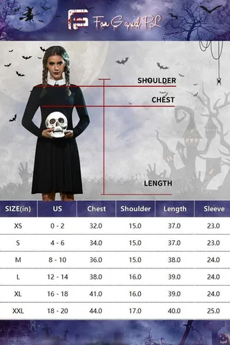 Vista 6 de For G and PL - Vestido de Halloween acampanado y con cuello de Peter Pan para mujer, Merlina Addams