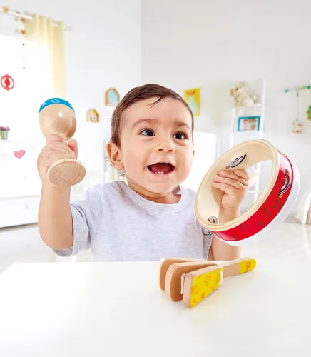 Vista 2 de Hape Juego de percusión junior Juego de instrumentos de percusión de madera de 3 piezas para niños pequeños, E0615