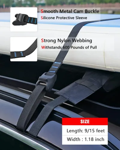 Vista 3 de Correas de leva de silicona premium 'No Scratch' para tablas de surf, kayaks, tablas de remo de SUP, canoas, tablas de snowboard de 9/12/15 pies