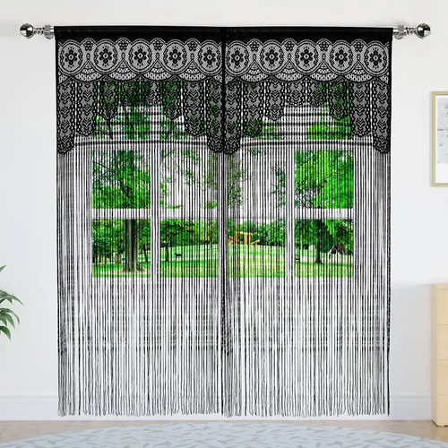 Vista 3 de YaoYue - Cortina de hilos de macramé y encaje para puertas, divisor de espacios, panel de ventana hippie, cortinas para armario y dormitorio