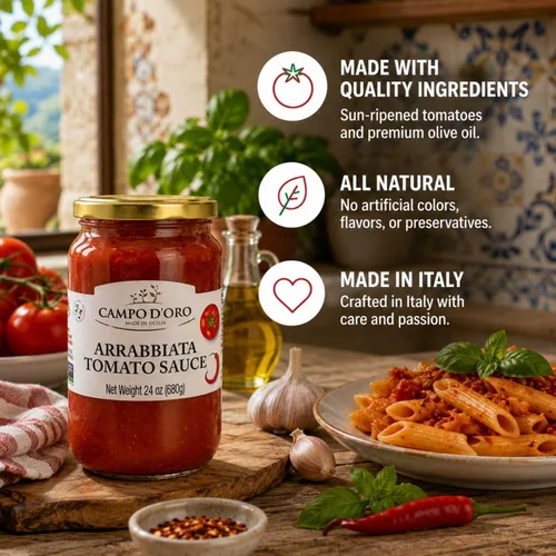 Vista 4 de CAMPO D'ORO - Salsa de tomate Arrabiatta 24 oz, salsa de pasta