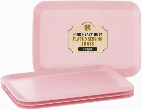 Vista 14 de Paquete de 3 bandejas de plástico negro para servir – Bandeja negra de 8 x 11 pulgadas – Bandejas de postre resistentes para alimentos – Bandejas