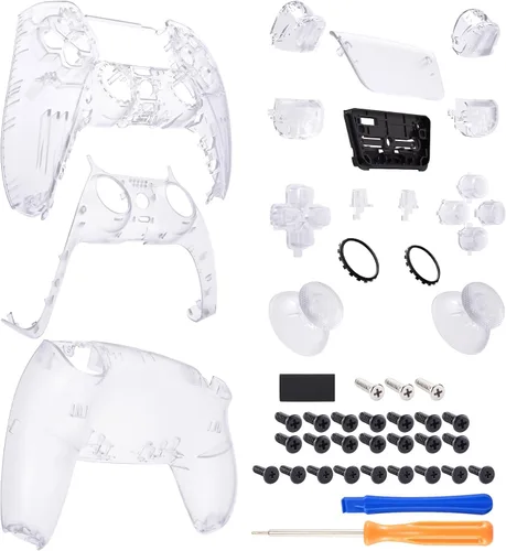 Vista 3 de eXtremeRate Full Set Shell with Buttons Touchpad Cover, Clear Custom Replacement Decorative Trim Shell Front Back Plates Compatible with p s 5