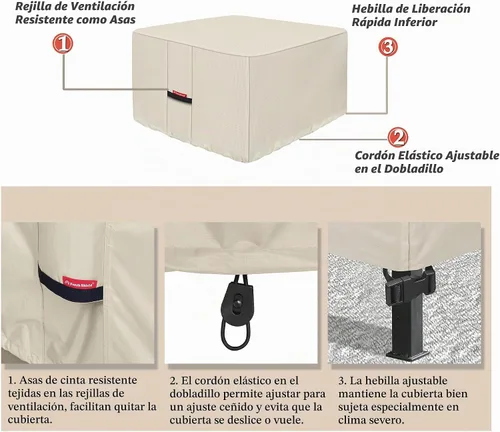 Vista 4 de Porch Shield Funda para hoguera, impermeable, 600D, resistente, cuadrada, para patio, color beige, 28 x 28 pulgadas